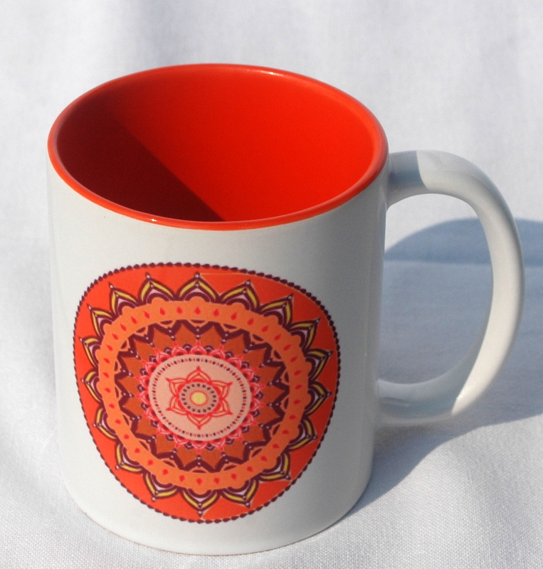 Mandalás bögre felirattal - fényes narancs